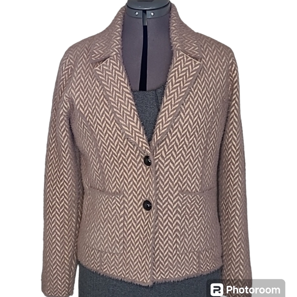 Rachel Zoe Mauve Chevron Super Soft Knit Blazer Cold Office Preppy Academia